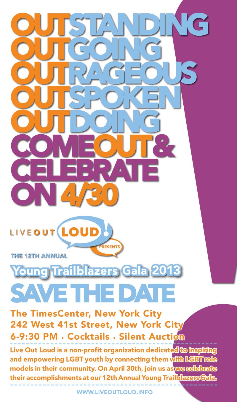 Save the Date! Join Live Out Loud at our 12th Annual Young Trailblazers Gala on Tuesday, April 30, 2013!